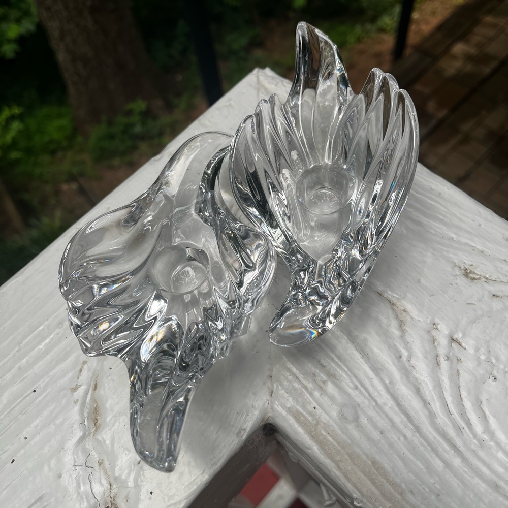 Pair of Gorham Crystal Glass Dove Taper Candle Holders - Wedding Christmas Birds